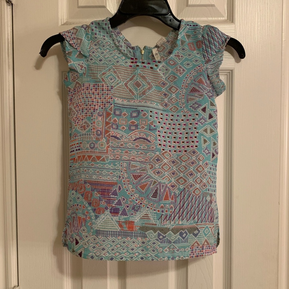 Shrinking Violet short sleeve teal multicolored shirt blouse Size 8 girls